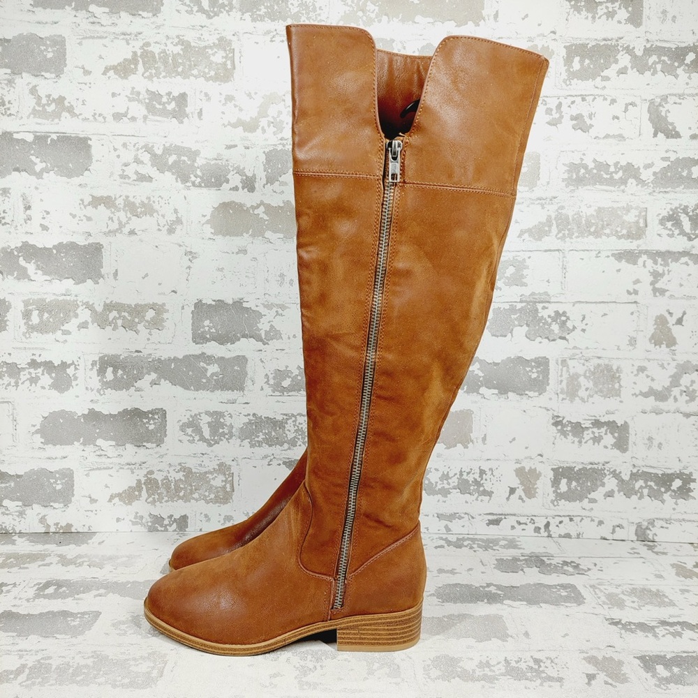 NEW MIA Carsyn Knee High Brown Faux Leather Side Zip Western Boots D667